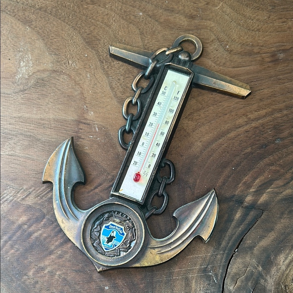 Nautical Anchor Thermometer with Bronze Finish seaworld crest
